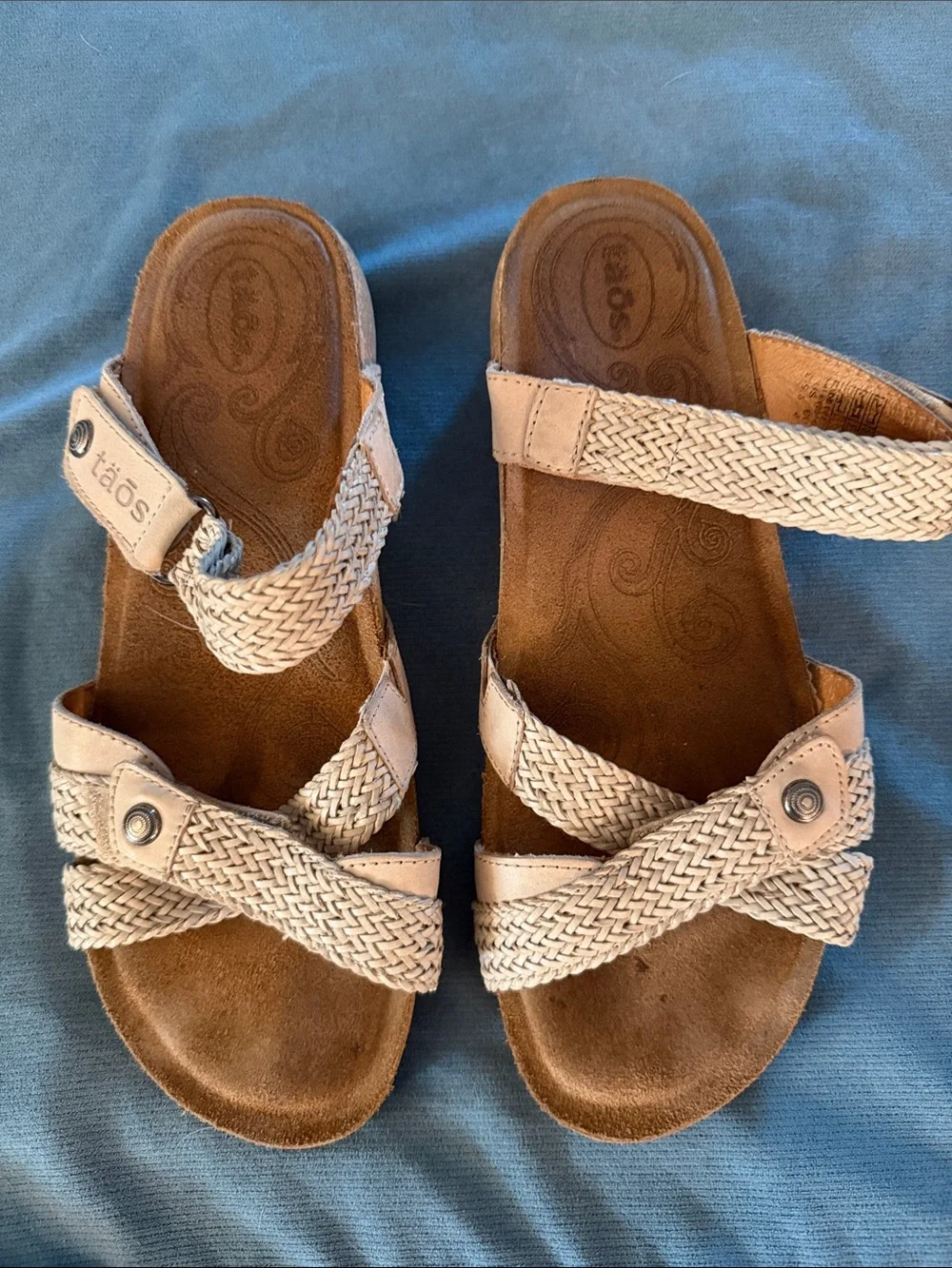 Taos Footwear Beige Braided Leather Slide Sandals